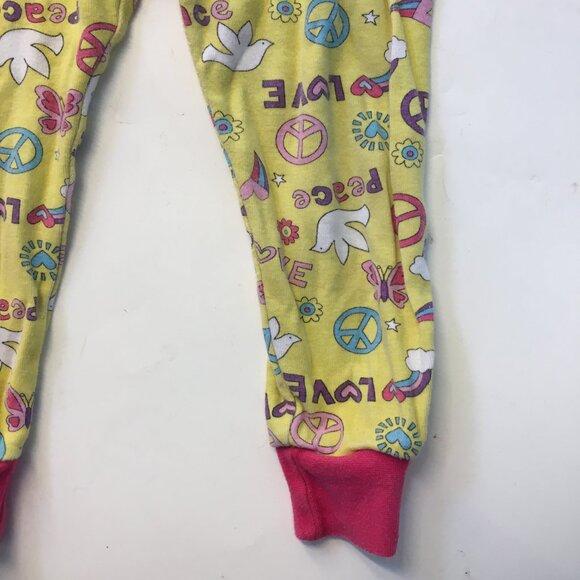 Kirkland Girls Size 2 Pajama Set Yellow Pink Peace Love 100% Organic Cotton - Picture 13 of 16